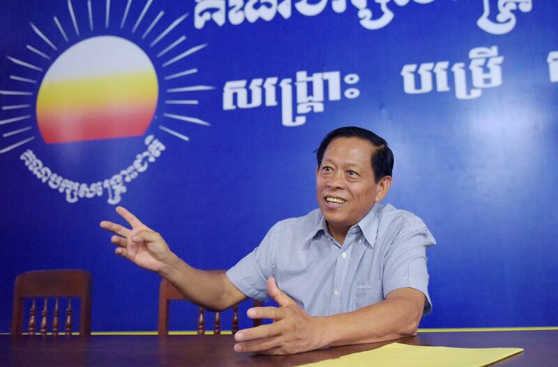 In this Oct. 17, 2017, photo, Lim Kimya, a member of the National Assembly from Cambodia National Rescue Party, speaks during an interview with AFP in Phnom Penh.